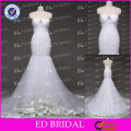 Simple Pure White Mermaid Sweetheart Ruched Satin Trim Lace Up Spanish Style Wedding Dresses